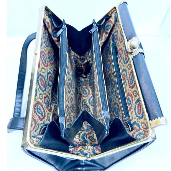 Vintage Julius Resnick Black Frame Bag Gold Hardware Mid-Century Purse - Picture 3 of 8